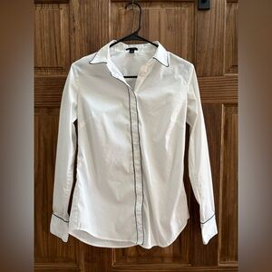 Ann Taylor White Dress Shirt with Black Piping